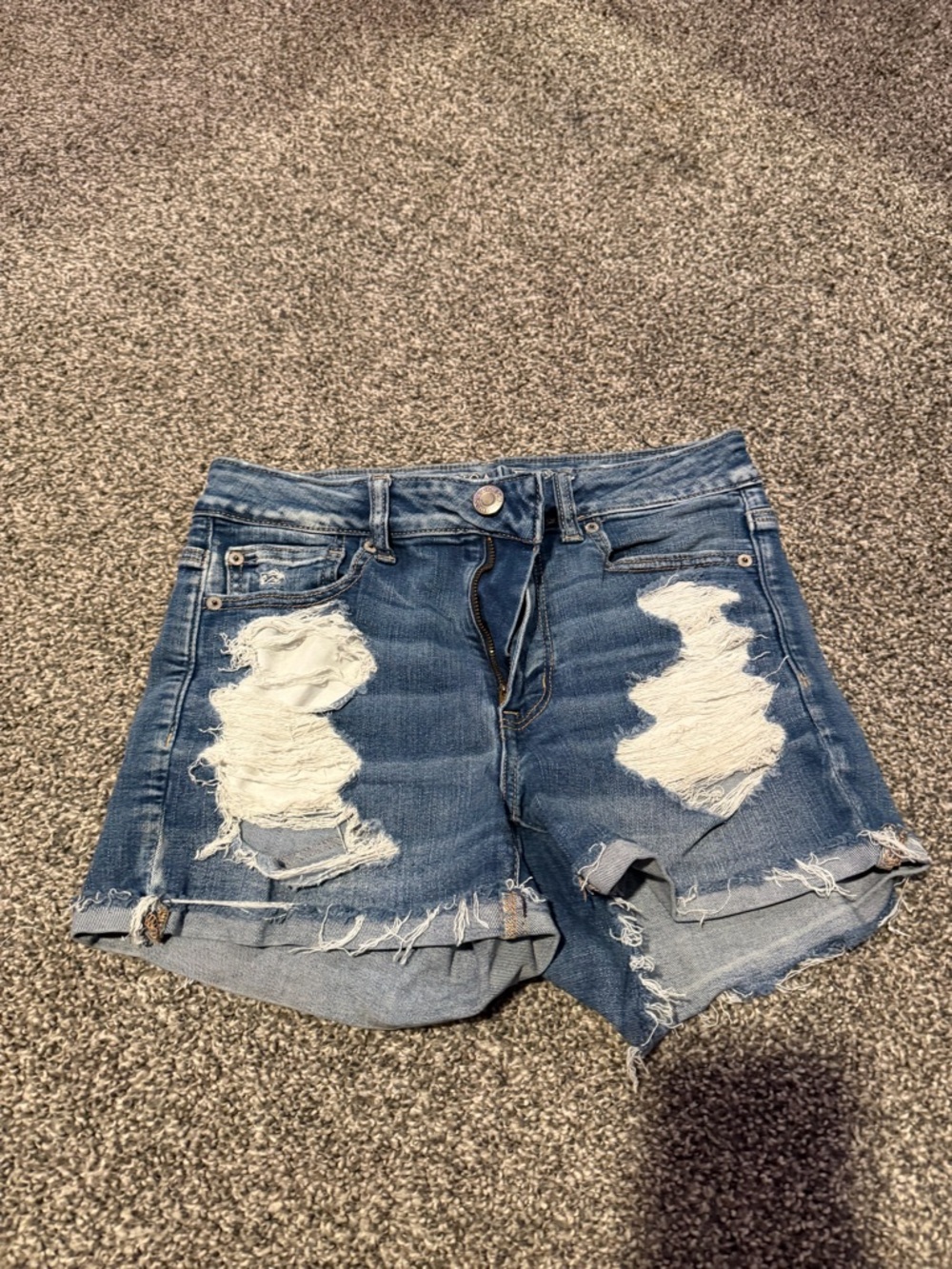 American Eagle Outfitters Distressed Medium Blue Denim Cutoff Shorts